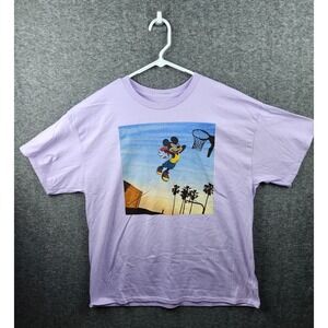 Disney Mickey Mouse Basketball Graphic T-Shirt Lavender Palm Trees L/G